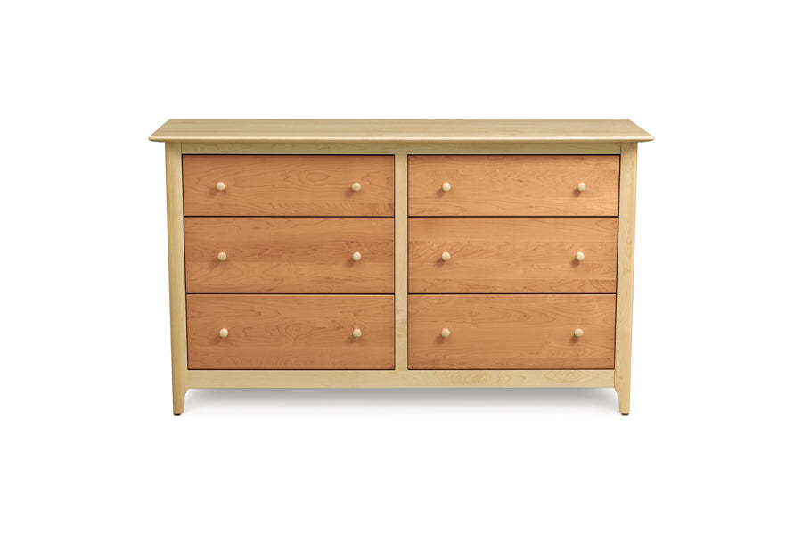 Sarah Cherry/Maple Bed with 45"H Headboard/Footboard Bedroom Collection by Copeland Furniture, showing front view of sarah cherry/maple bed with 45"h headboard/footboard bedroom collection in 6 drawers dresser/cherry/maple finish.