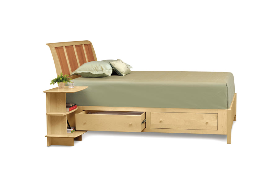 Sarah Storage Bedroom Collection - King by Copeland Furniture, showing angle view of sarah storage bedroom collection - king in live show in live shot.