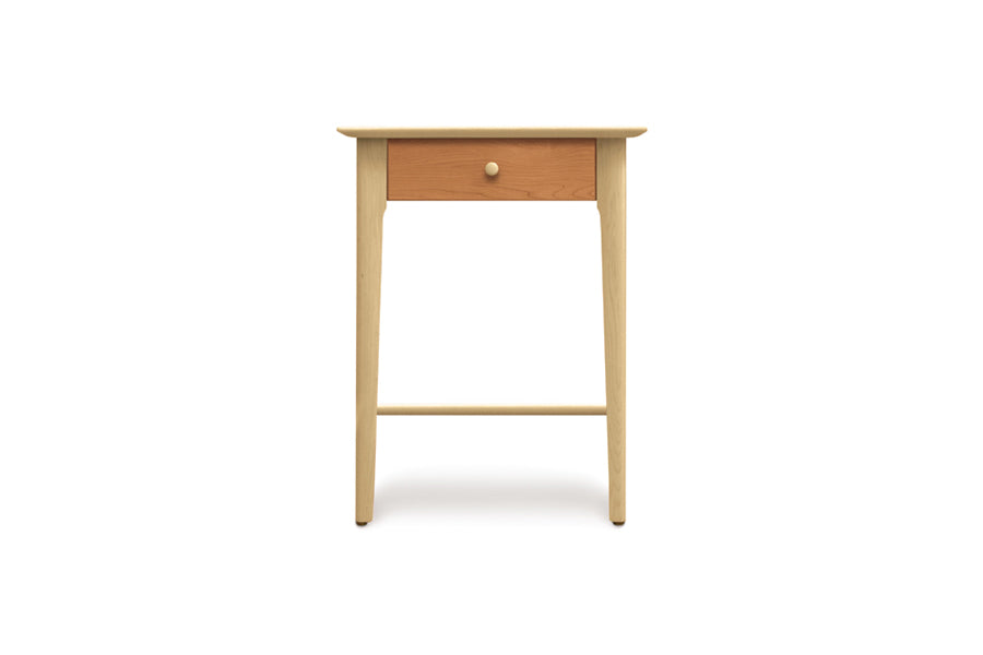 Sarah Cherry/Maple with 51"H Headboard/Footboard Bedroom Collection by Copeland Furniture, showing front view of sarah cherry/maple with 51"h headboard/footboard bedroom collection in 1 drawer nightstand/natural cherry.