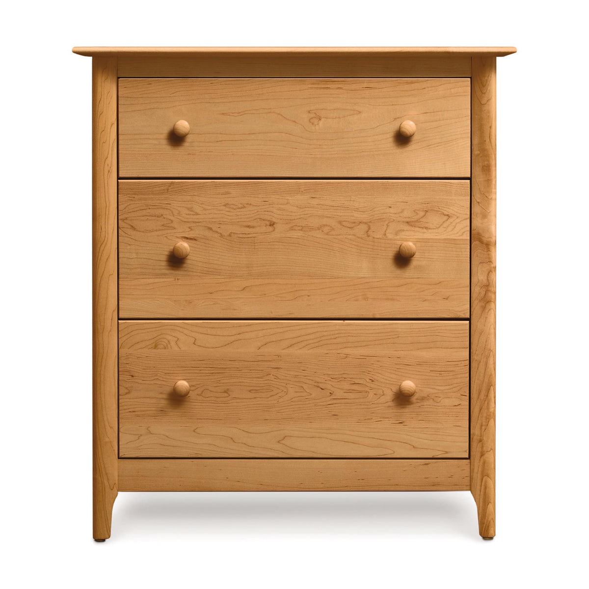 Sarah Dresser by Copeland Furniture, showing front view of sarah dresser in 3 drawers/natural cherry.