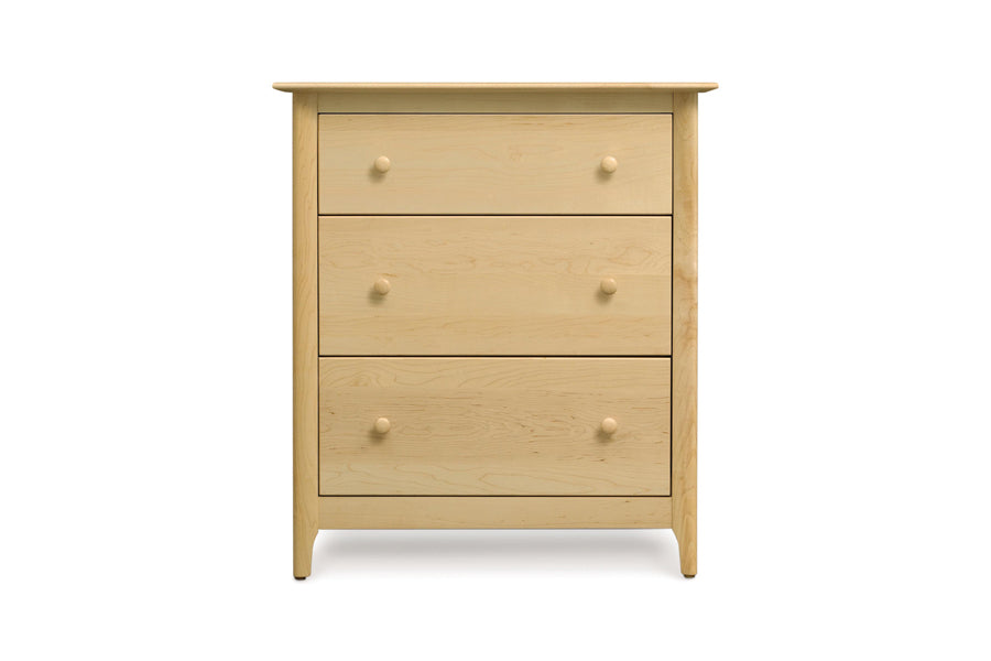 Sarah Dresser by Copeland Furniture, showing front view of sarah dresser in 3 drawers/natural maple.