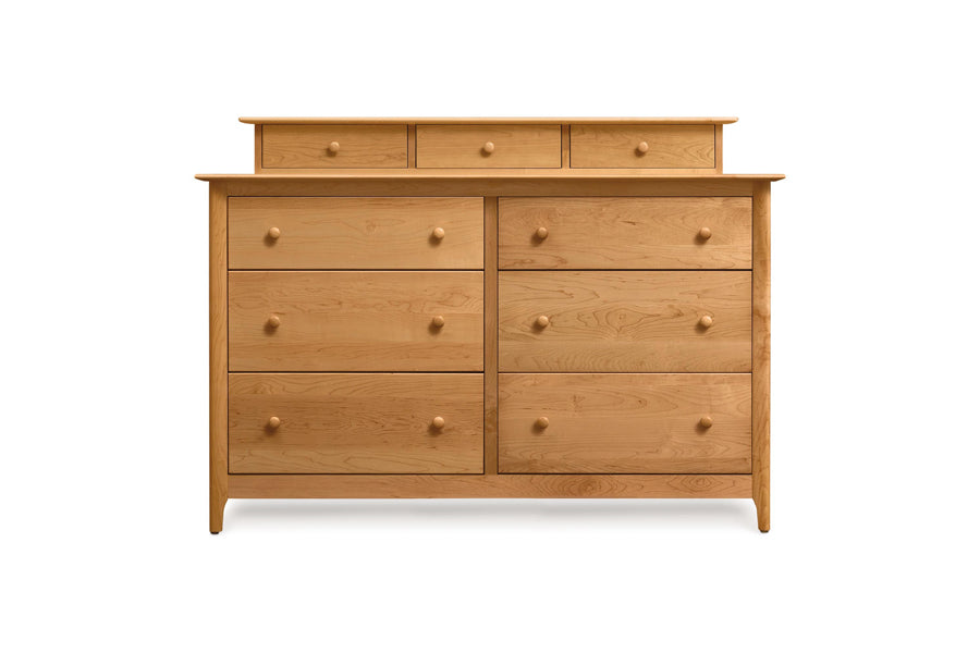 Sarah Dresser Accessory Case by Copeland Furniture, showing front view of sarah dresser accessory case in natural cherry with sarah dresser.