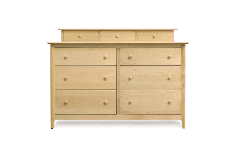 Sarah Dresser Accessory Case by Copeland Furniture, showing front view of sarah dresser accessory case in natural maple with sarah dresser.
