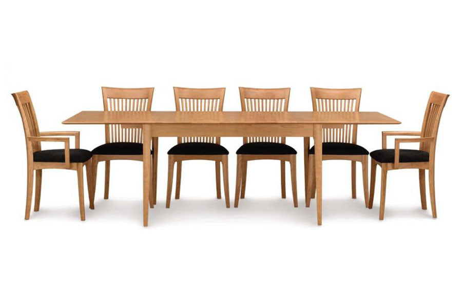 Sarah Four Leg Extension Table with Easystow Extension and Leaf Storage by Copeland Furniture, showing front view of sarah four leg extension table with easystow extension and leaf storage.