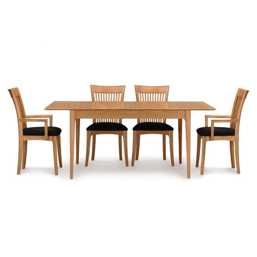 Sarah Four Leg Extension Table with Easystow Extension and Leaf Storage by Copeland Furniture, showing front view of sarah four leg extension table with easystow extension and leaf storage.