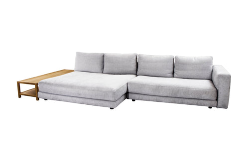 Scale 2-Seater Sofa with Double Daybed & Table by Cane-Line - Left Same Fabric. Armrest, Light Grey Ambience Fabric.