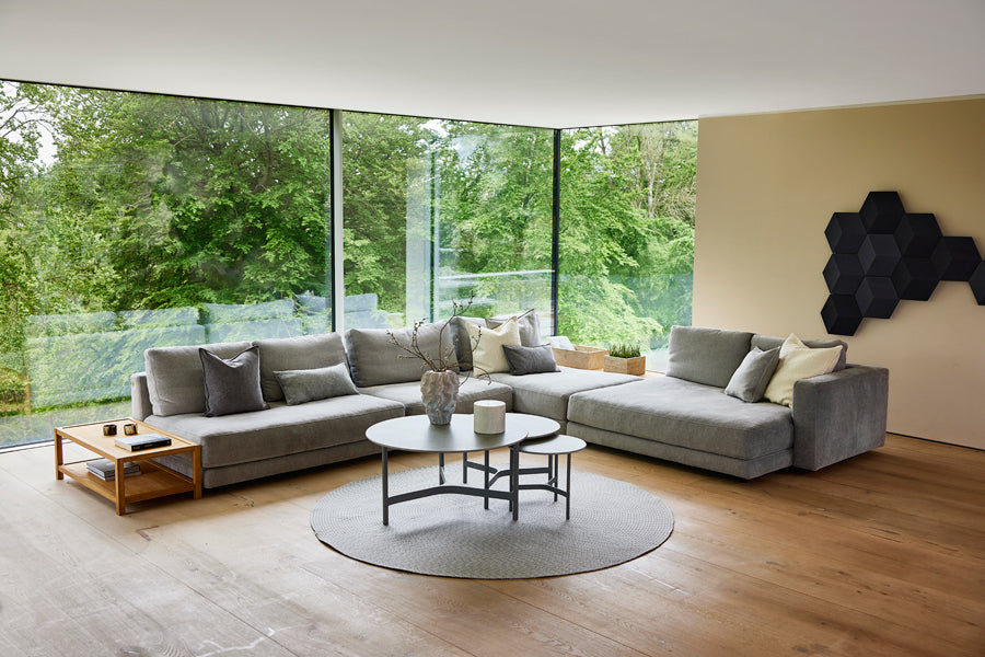 Scale Coffee Table by Cane-Line, showing scale coffee table in live shot.
