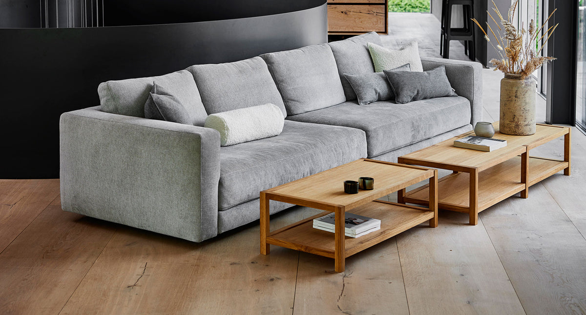 Scale Coffee Table by Cane-Line, showing scale coffee tables in live shot.