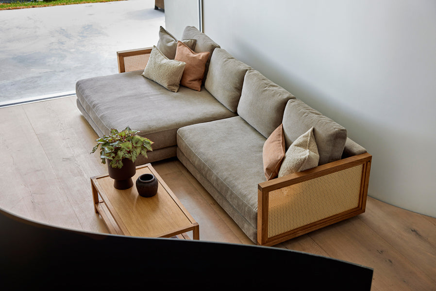 Scale Coffee Table by Cane-Line, showing scale coffee table in live shot.