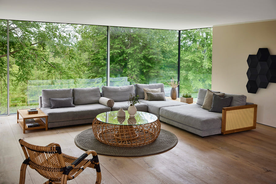 Scale Coffee Table by Cane-Line, showing scale coffee table in live shot.