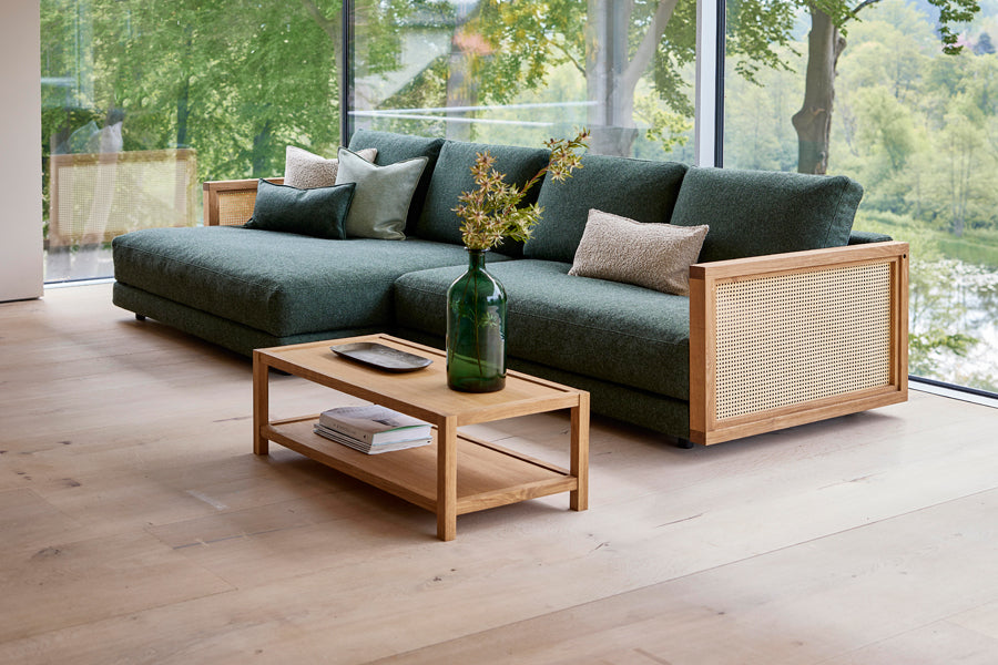Scale Coffee Table by Cane-Line, showing scale coffee table in live shot.