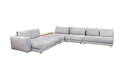 Scale Corner Sofa with Right Armrest & Table by Cane-Line - Light Grey Ambience Fabric.