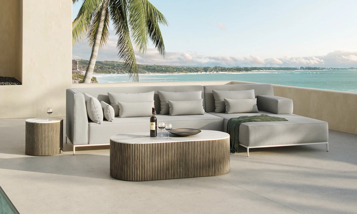 Selca Outdoor Coffee Table by Viesso, showing selca outdoor coffee table in live shot.
