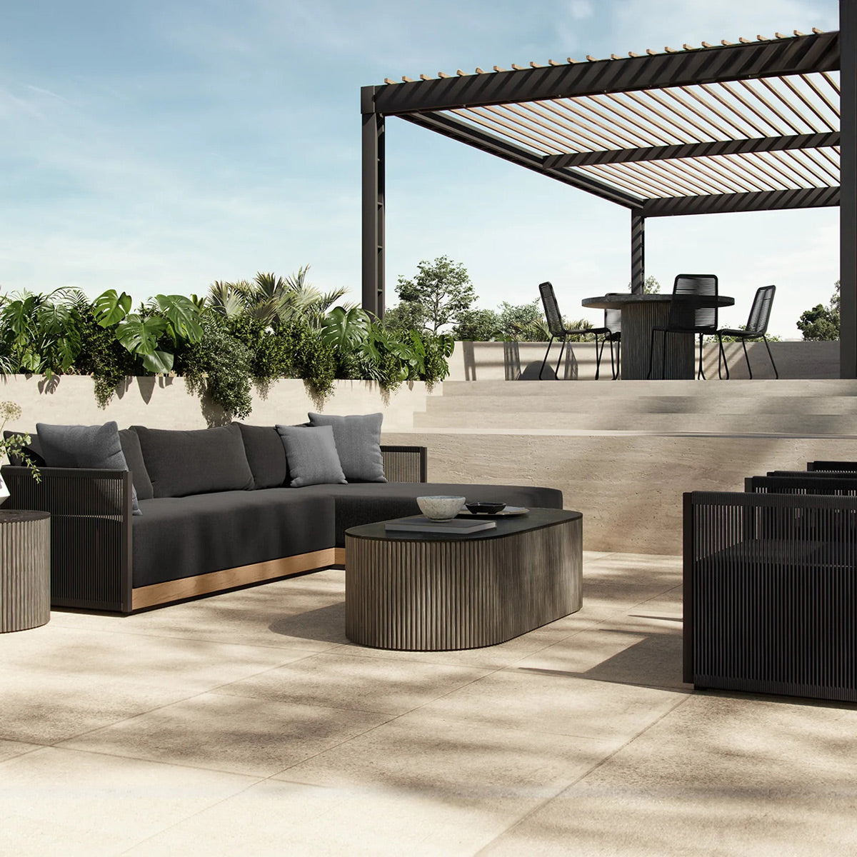 Selca Outdoor Coffee Table by Viesso, showing selca outdoor coffee table in live shot.