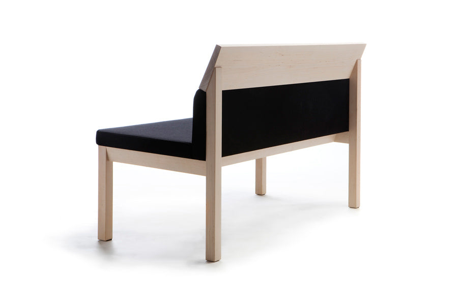 Seminar Sofa by Nikari, showing back view of seminar sofa in without armrests/birch/upholstery.