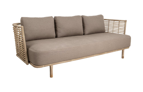 Sense Outdoor 3-Seater Sofa by Cane-Line - Natural Weave/Taupe AirTouch Cushion Set.