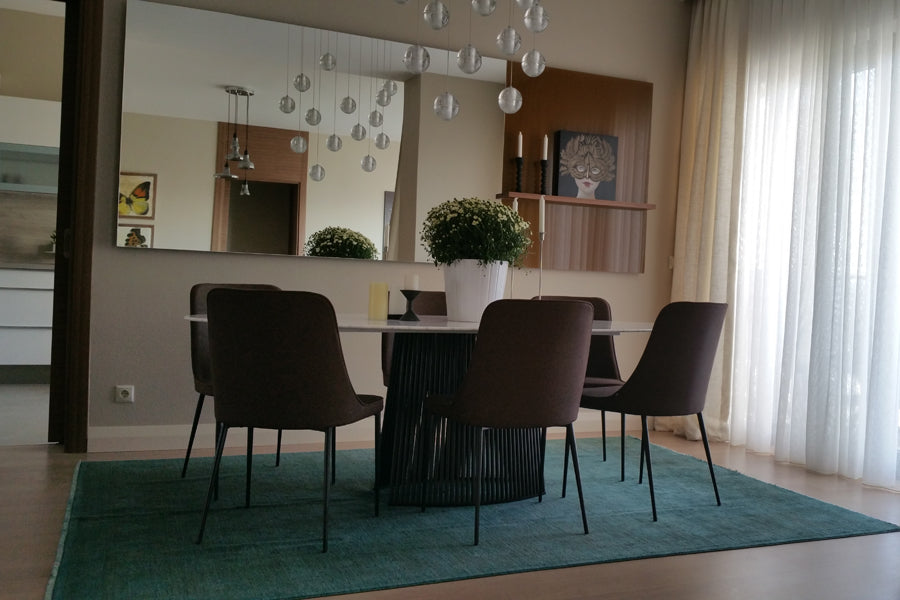 Seri Pedestal Table by B&T, showing seri pedestal table in live shot.