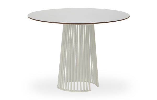 Seri Pedestal Table by B&T - Polar White Laminated Top + White Base.