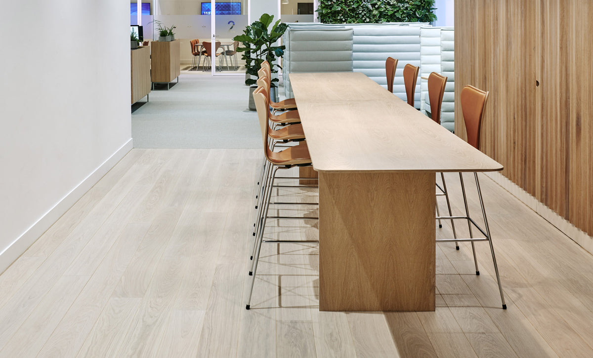 Series 7 Front Upholstery Stool by Fritz Hansen, showing series 7 front upholstery stools in live shot.