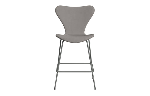 Series 7 Full Upholstery Stool by Fritz Hansen - Counter, Silver Grey Powder Coated Steel, Christianshavn Textile Group.