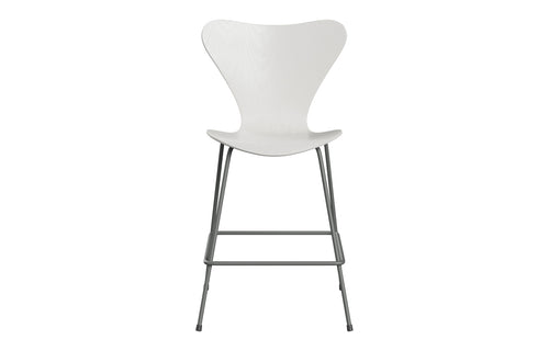 Series 7 Stool by Fritz Hansen - Counter, Colored Ash Veneer Wood Shell Group, Silver Grey Powder Coated Steel.