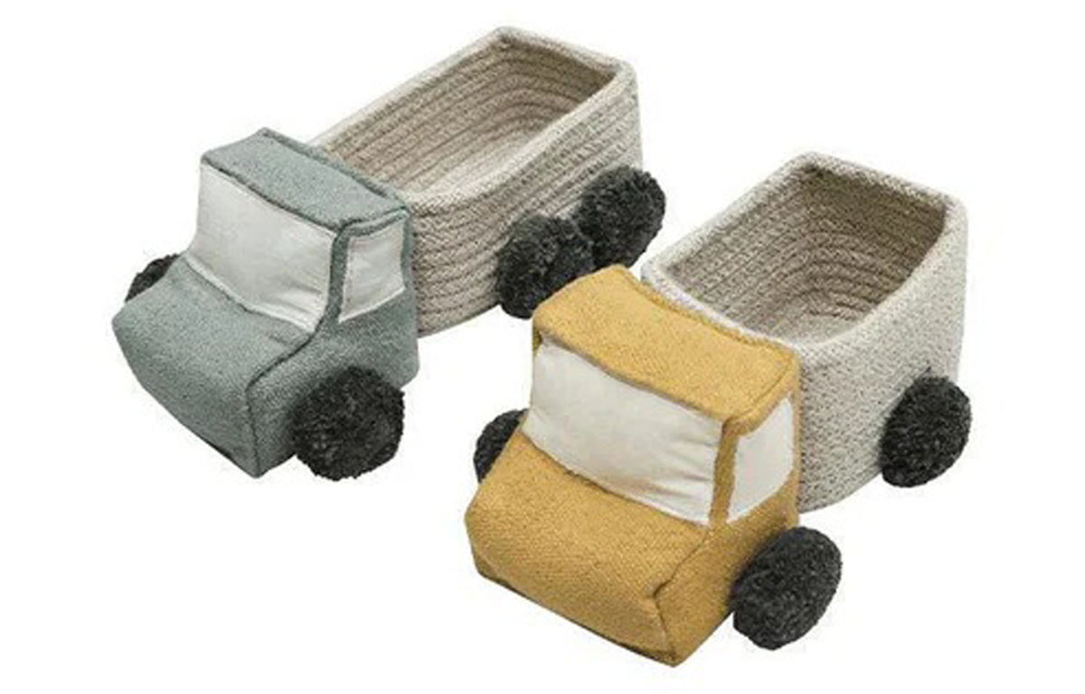 Set of Mini Baskets Truck by Lorena Canals, showing front viw of set of mini baskets truck.