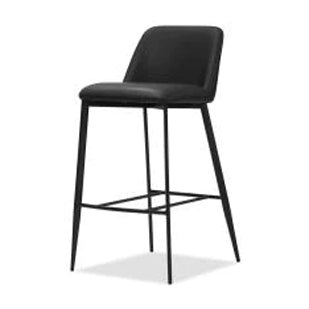 Seville Counter Stool by Mobital, showing angle view of seville counter stool in black leatherette/black powder coated legs.
