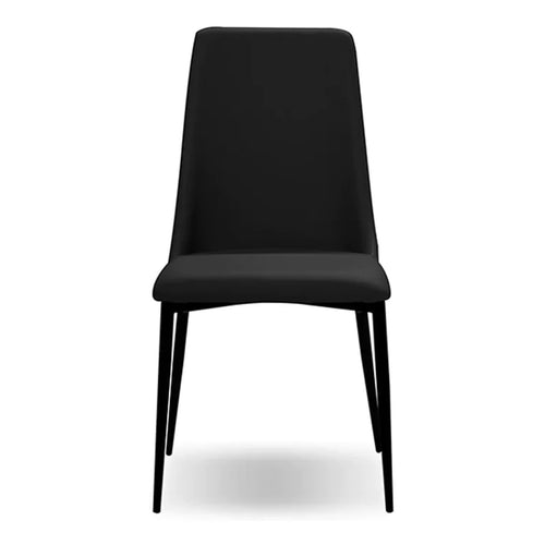 Seville Dining Chair by Mobital, showing front view of seville dining chair in black leatherette/matte black powder coated base.