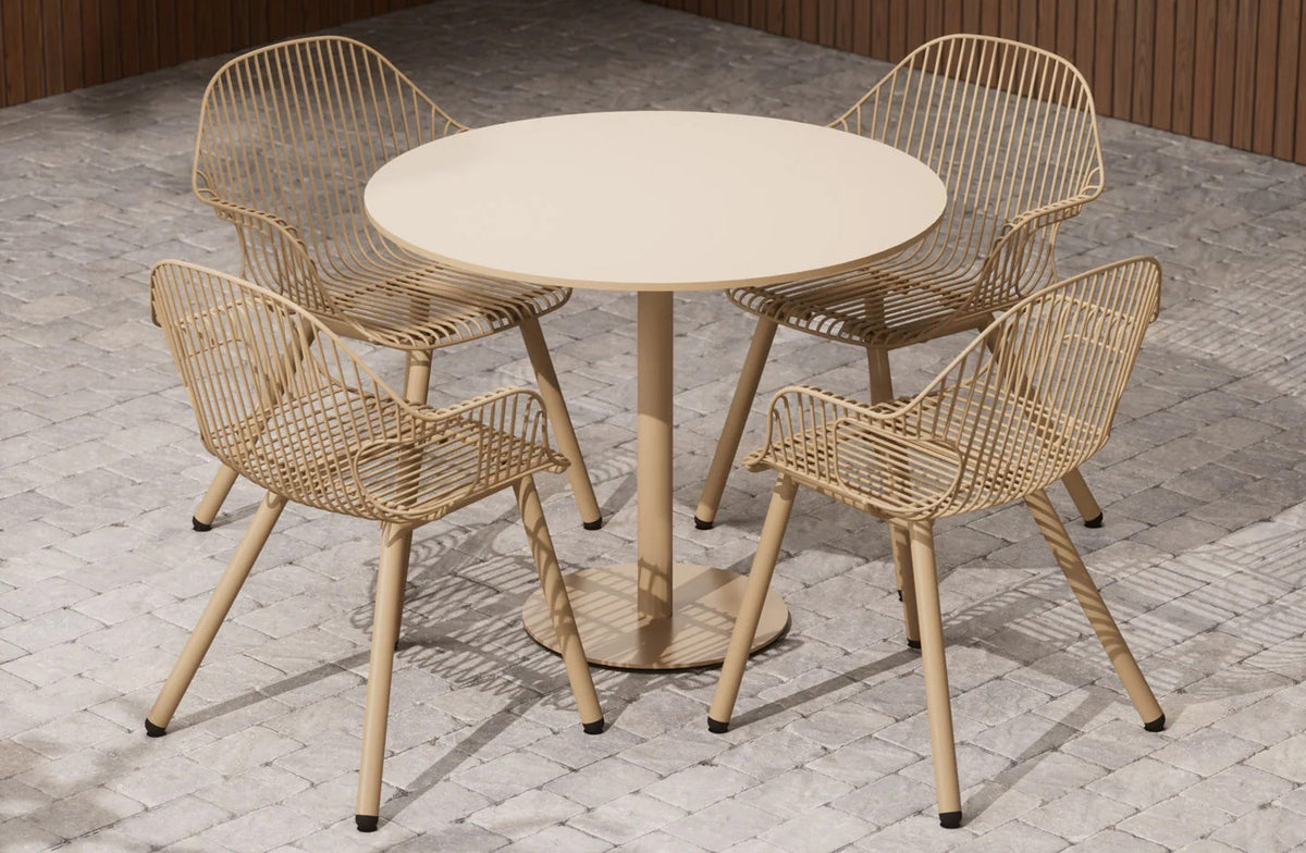 Simple Dining Table by Bend, showing simple dining table in live shot with dining chairs.