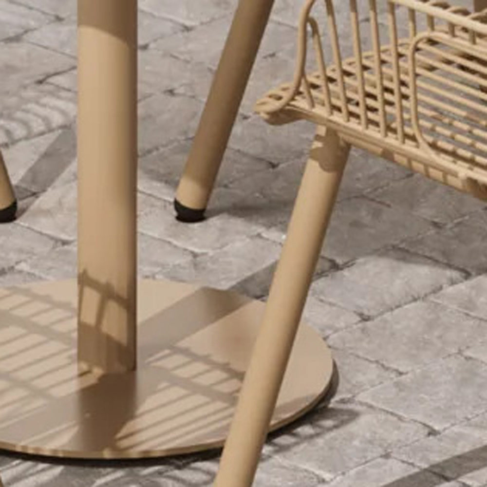 Simple Dining Table by Bend, showing closeup view of simple dining table in live shot with dining chairs.
