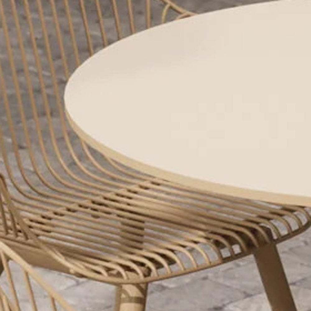 Simple Dining Table by Bend, showing closeup view of simple dining table in live shot with dining chairs.