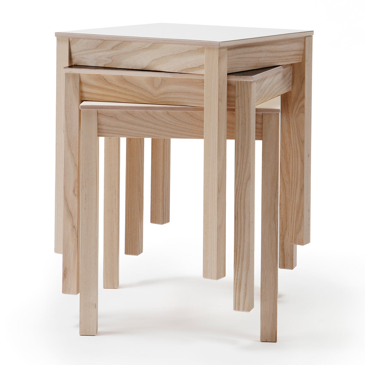 Skandinavia KVJ6 Stool by Nikari, showing angle views of skandinavia kvj6 stools in ash.
