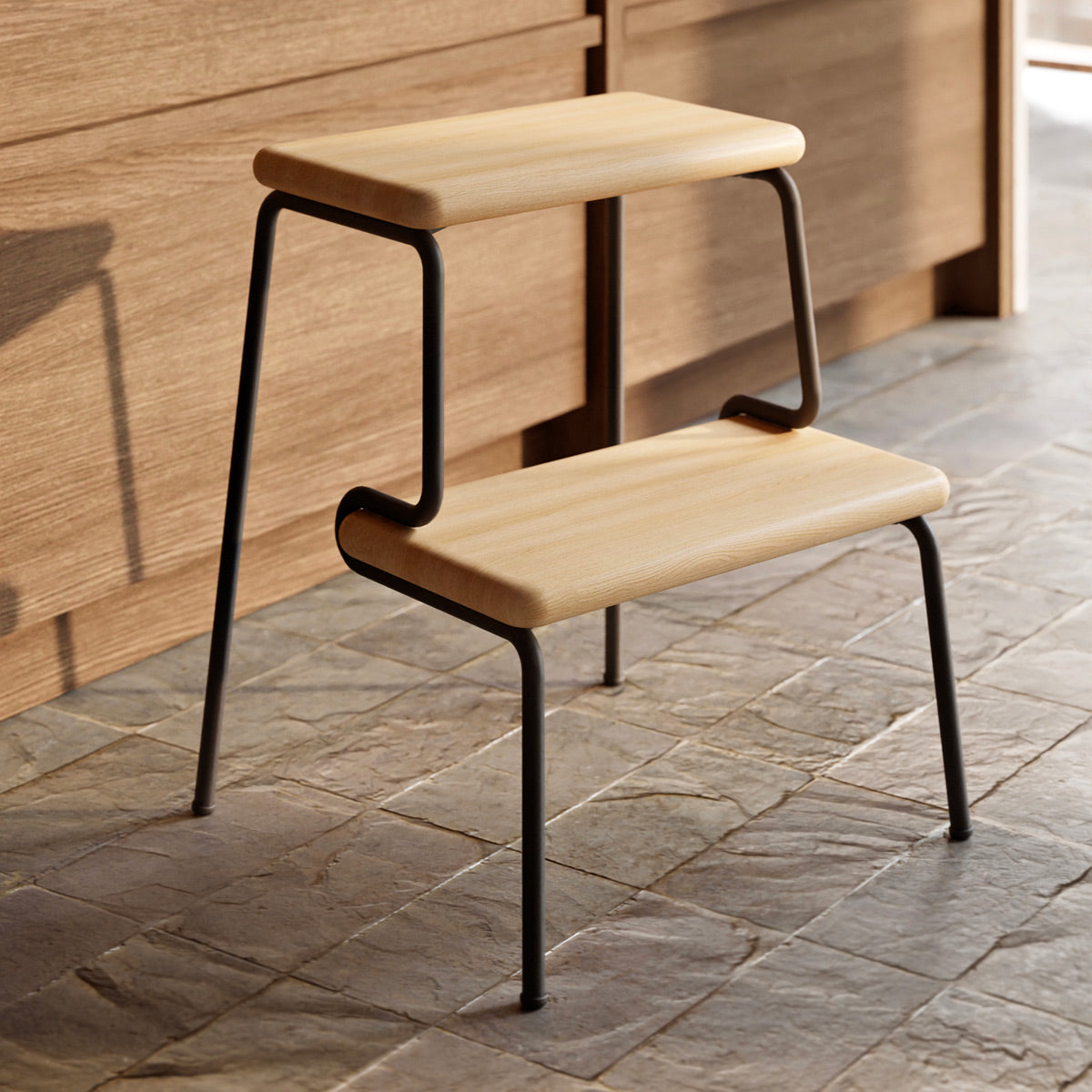 Slalom Step Stool by Woud, showing slalom step stool in live shot.