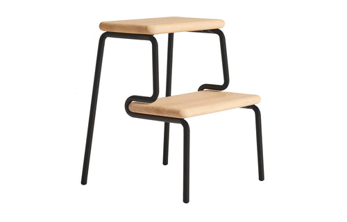 Slalom Step Stool by Woud - White Pigmented Lacquered Oak Wood with Black Painted Legs.