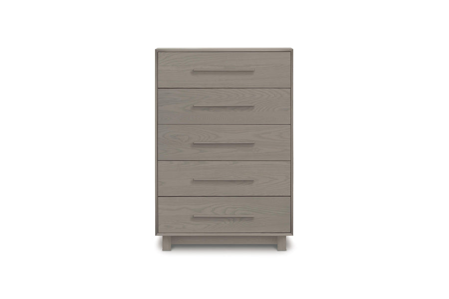 Sloane Dresser by Copeland Furniture, showing front view of sloane dresser in 5 drawers wide chest/weathered oak.