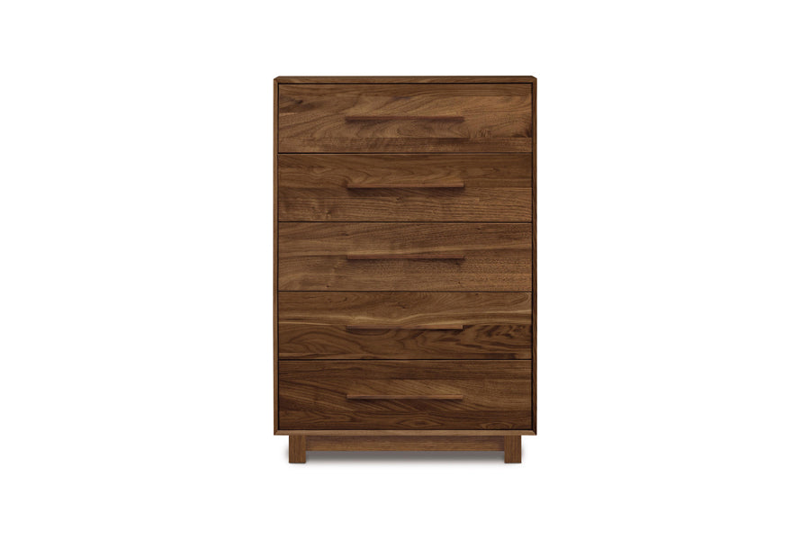 Sloane Dresser by Copeland Furniture, showing front view of sloane dresser in 5 drawers wide chest/natural walnut.