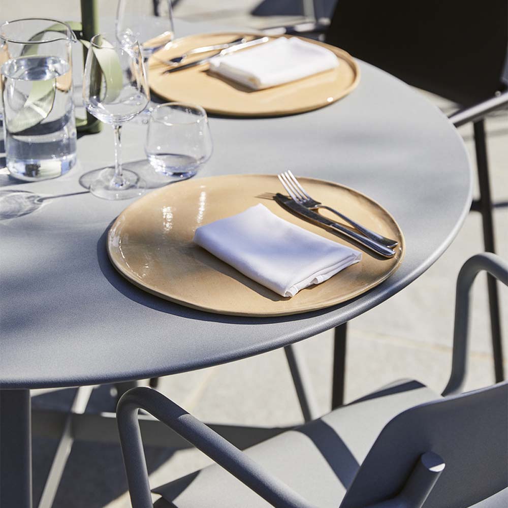 So'O Round Table by Fermob, showing closeup view of so'o round table in live shot.