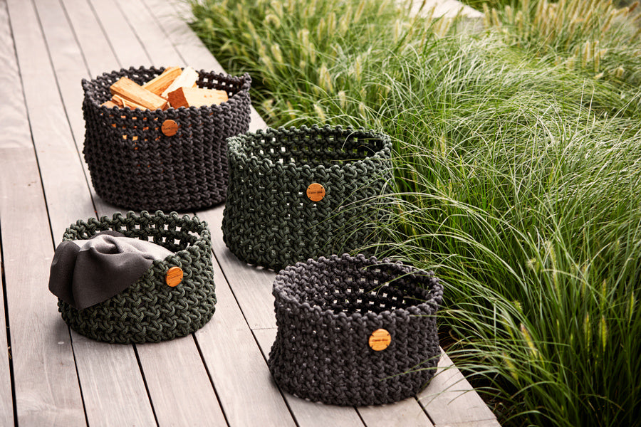 Soft Rope Basket by Cane-Line, showing soft rope baskets in live shot.