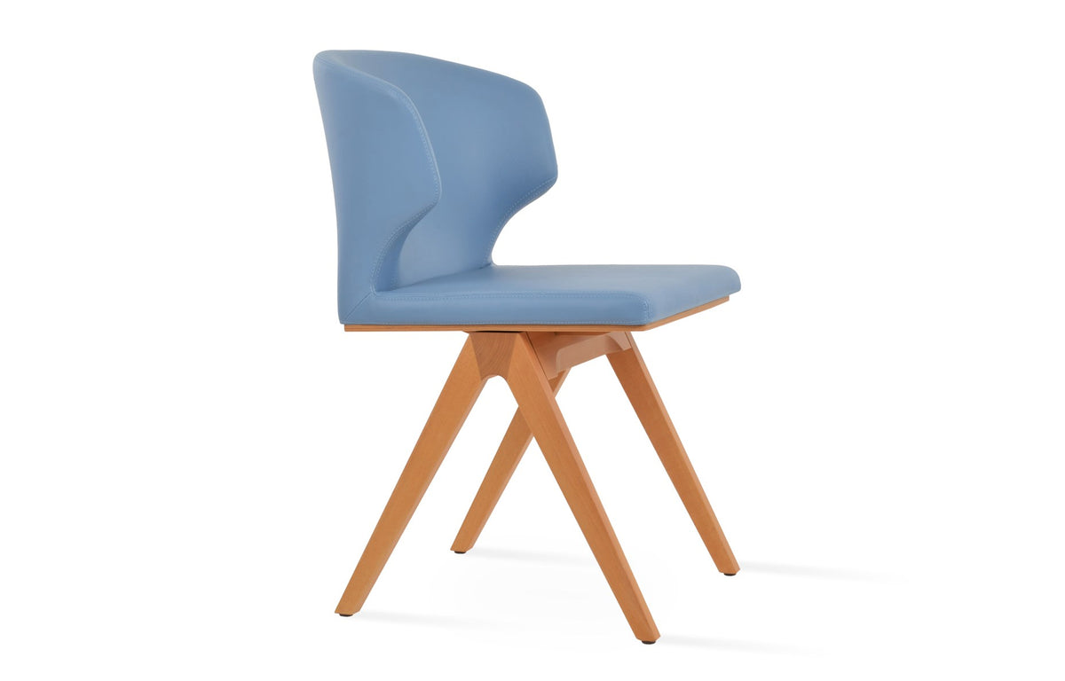 Amed Fino Wood Chair by SohoConcept - Beech Wood Natural Finish, Blue Leatherette
