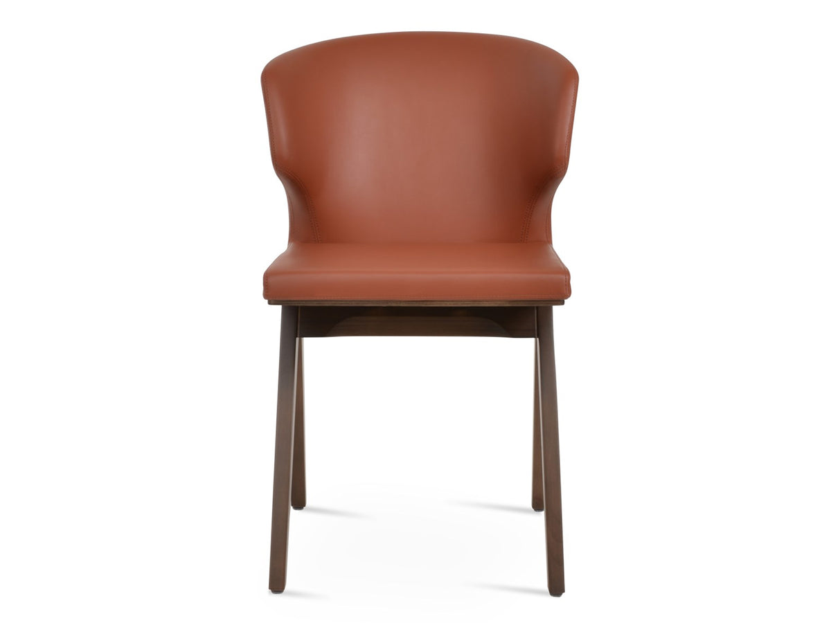 Amed Fino Wood Chair by SohoConcept - showing front view of fino wood chair in beech wood walnut finish base with cinnamon ppm-fr color.