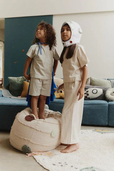 Solar System Pouf by Lorena Canals, showing solar system pouf in live shot.