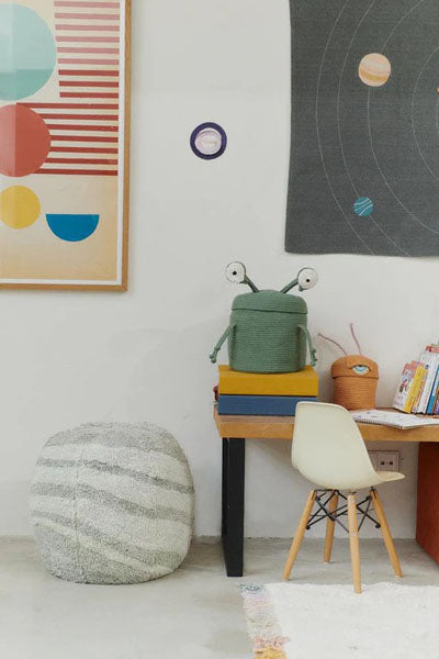Solar System Pouf by Lorena Canals, showing solar system pouf in live shot.
