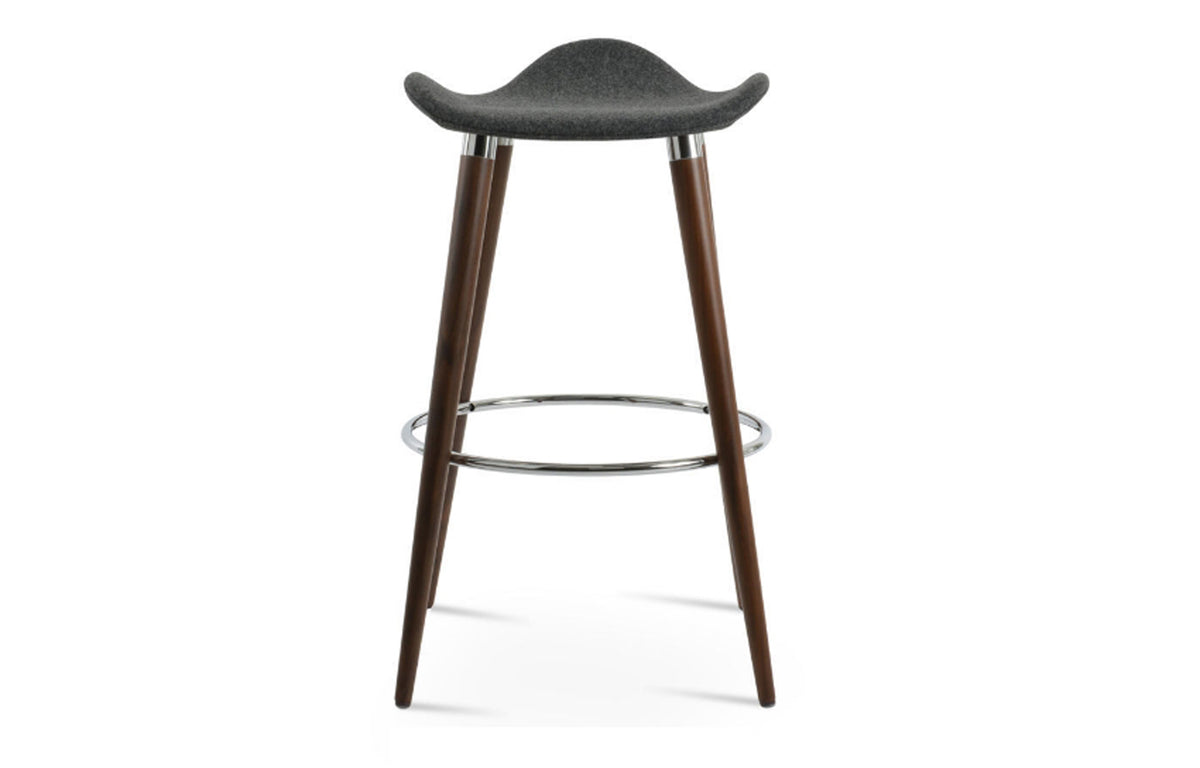Falcon GZ-Wood Stool by SohoConcept - Solid Beech Wood Walnut with Chrome Ring, Camira Blazer Dark Grey Wool.