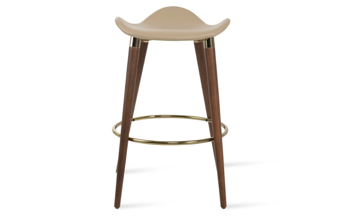Falcon GZ-Wood Stool by SohoConcept - Solid Beech Wood Walnut with Gold Ring, Wheat PPM-S.