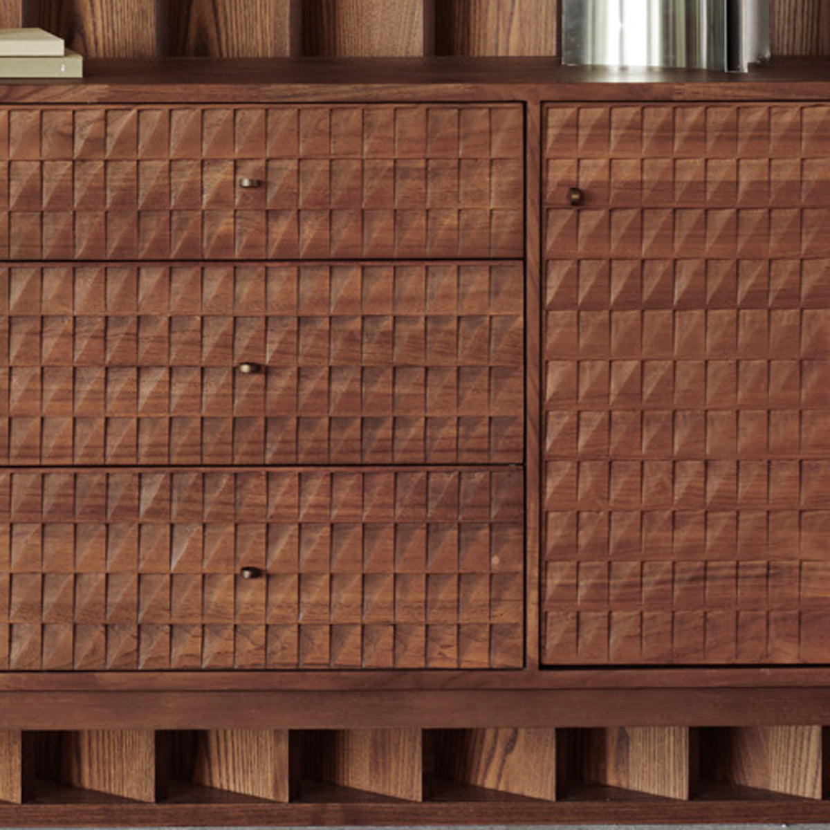 Sono Sideboard by Ethnicraft, showing closeup view of sono sideboard in live shot.