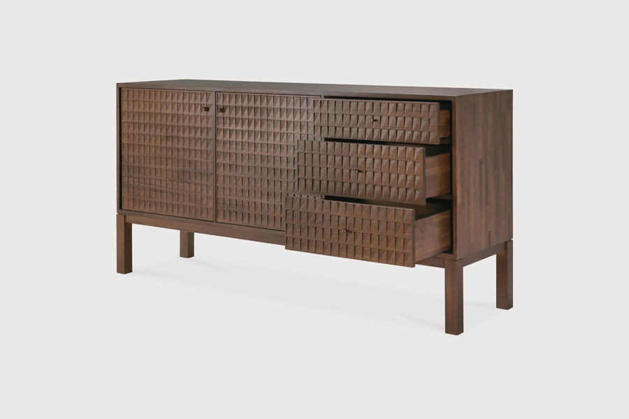 Sono Sideboard by Ethnicraft, showing angle view of sono sideboard in studio shot.