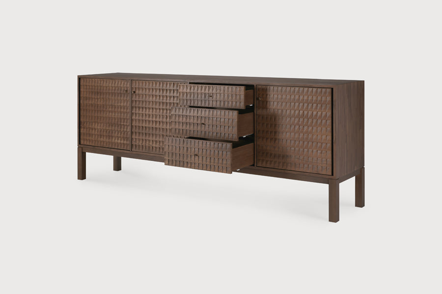 Sono Sideboard by Ethnicraft, showing angle view of sono sideboard in studio shot.