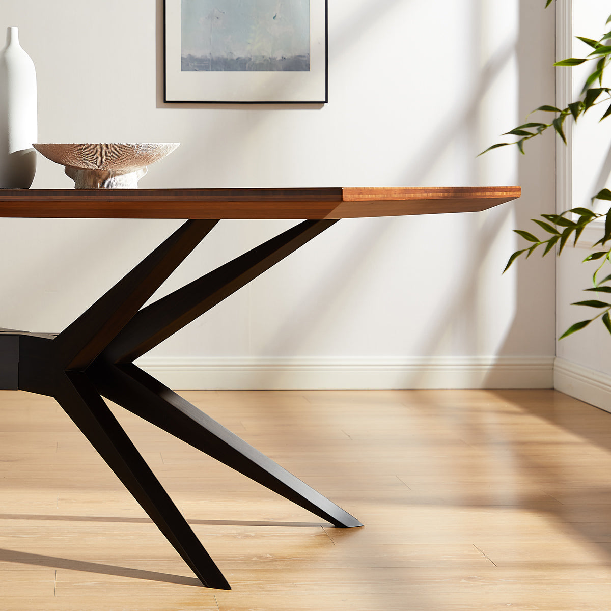 Sonoma Dining Table by Greenington, showing closeup view of sonoma dining table in live shot.