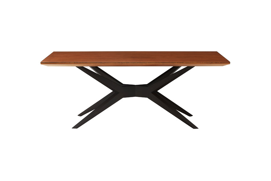 Sonoma Dining Table by Greenington, showing front view of sonoma dining table in amber & caviar.
