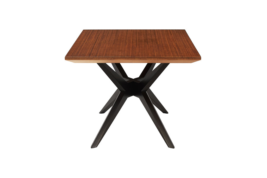 Sonoma Dining Table by Greenington, showing side view of sonoma dining table in amber & caviar.
